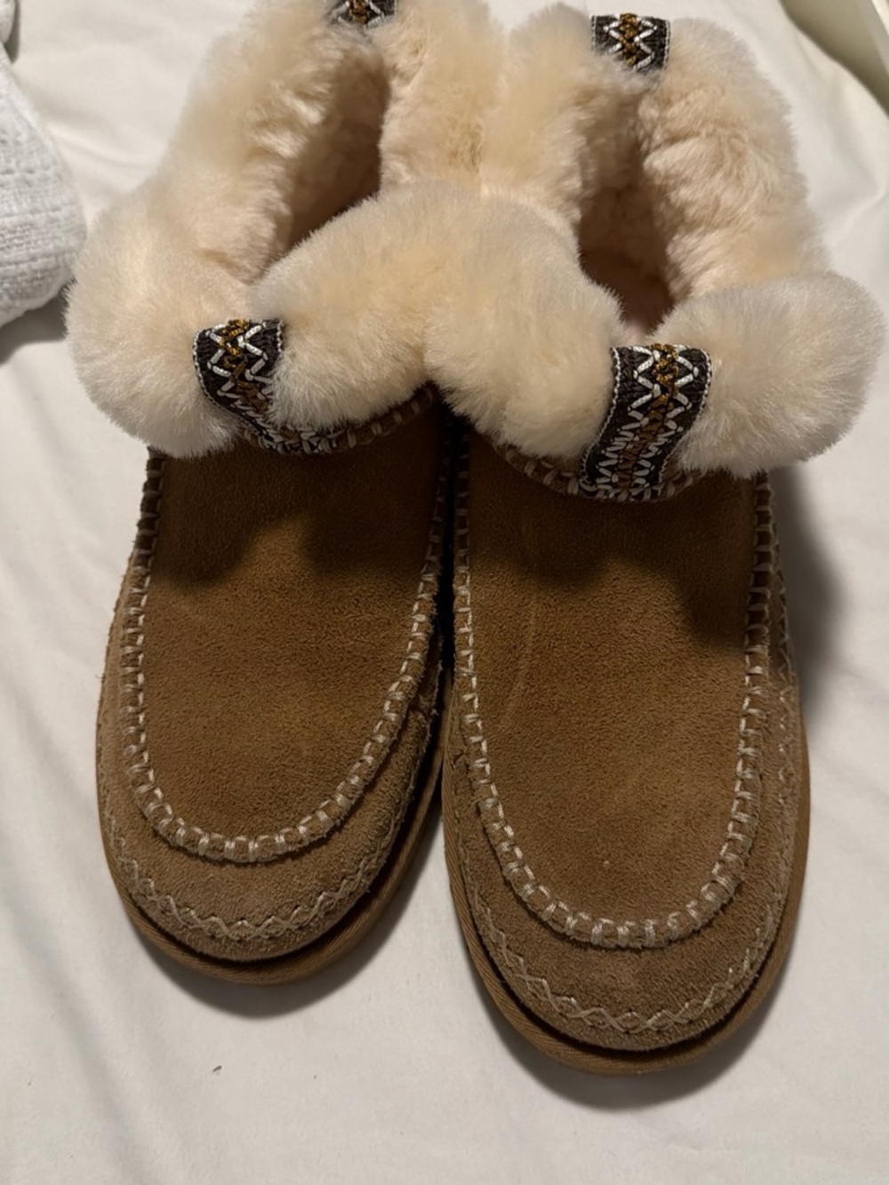 UGG Chestnut Suede Faux-Fur Cuff Slip-On Slippers - Picture 1 of 4